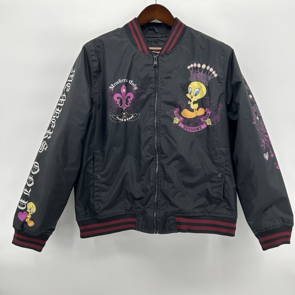 Members Only Looney Tunes Tweety Bird Royal Glam Bomber Jacket Womens 1X Y2K
